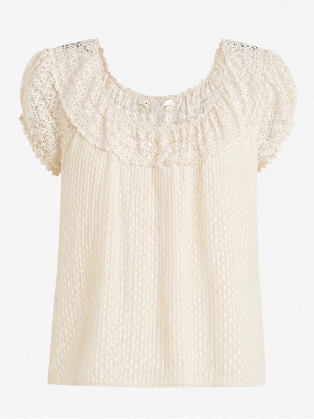 Max Studio Cream Lace Boho Blouse MED Romantic Cottagecore Sheer Crochet Top